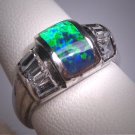 Vintage Black Opal and Baguette Ring Estate Retro Art Deco Style