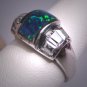 Vintage Black Opal and Baguette Ring Estate Retro Art Deco Style