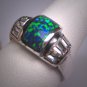 Vintage Black Opal and Baguette Ring Estate Retro Art Deco Style