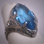 Antique Marquise Cut Sapphire Paste Ring Wedding Vintage Victorian Art Deco 1920