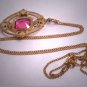Antique Pink Ruby Pendant Necklace Green Gold Floral Lavaliere Art Deco Victorian 1920