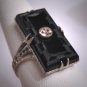 Antique Etched Czech Crystal Ring Silver Filigree Art Deco 1920