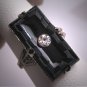Antique Etched Czech Crystal Ring Silver Filigree Art Deco 1920