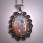 Antique Opal Art Glass Pendant Necklace Sterling Silver Retro Art Deco 1940