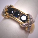Vintage Diamond Sapphire Wedding Band Ring Gold Silver Three Stone