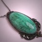 Antique Jade Paste Necklace Art Deco Vintage Filigree Lavaliere 1920's Rose Cuts