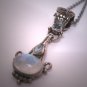 Vintage Etruscan Victorian Revival Moonstone Topaz Pendant Silver Roman Revival Lavaliere