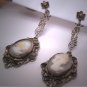 Antique Neo Classic Revival Cameo Filigree Earrings 1920 Victorian Art Deco