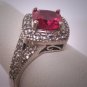 Vintage Ruby Wedding Ring Victorian Art Deco Style Silver Band 1930s Style