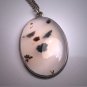 Antique Vintage Victorian Pendant Necklace Spotted Moss Agate Sterling Silver