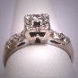 Antique Diamond Wedding Ring 14K c1930 Vintage Solitaire Engagement