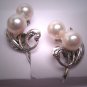 Antique Akoya Pearl Earrings 14K White Gold Art Deco Vintage 1930