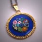 Vintage Murano Millefiori Glass Pendant Gold Silver Necklace