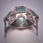 Antique Emerald White Sapphire Ring Georgian Victorian Revival Wedding Vintage Art Deco 1930