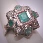 Antique Emerald White Sapphire Ring Georgian Victorian Revival Wedding Vintage Art Deco 1930