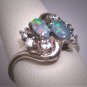 Vintage Opal and Round Brilliant Cut Ring Estate Retro Art Deco Style