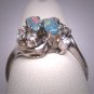 Vintage Opal and Round Brilliant Cut Ring Estate Retro Art Deco Style