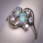 Vintage Opal and Round Brilliant Cut Ring Estate Retro Art Deco Style