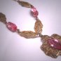 Antique Pink Sapphire Paste Filigree Necklace Lavaliere Pendant Vintage Art Deco 20s