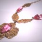 Antique Pink Sapphire Paste Filigree Necklace Lavaliere Pendant Vintage Art Deco 20s