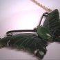 Antique Vintage Jade Butterfly Necklace Pendant Art Deco Carved