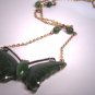 Antique Vintage Jade Butterfly Necklace Pendant Art Deco Carved