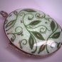 Antique Vintage Victorian Revival Green Guilloche Enamel Locket Pendant for Necklace