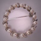 Antique Akoya Pearl Brooch Vintage Art Deco Circle Wreath Pin Silver