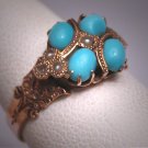 Antique Turquoise Seed Pearl Ring Georgian Victorian Rose Gold Wedding Band 1800's