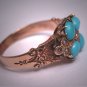 Antique Turquoise Seed Pearl Ring Georgian Victorian Rose Gold Wedding Band 1800's