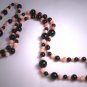 Antique Vintage Genuine Coral Bead Necklace Pink Strand with Black Onyx