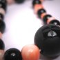 Antique Vintage Genuine Coral Bead Necklace Pink Strand with Black Onyx