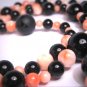 Antique Vintage Genuine Coral Bead Necklace Pink Strand with Black Onyx