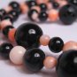 Antique Vintage Genuine Coral Bead Necklace Pink Strand with Black Onyx
