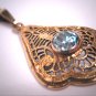 Antique Blue Zirco Filigree Necklace Vintage Art Deco 1920s Floral Gold Lavaliere