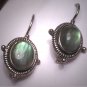 Vintage Georgian Victorian Revival Oval Labradorite Earrings Etruscan Revival