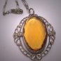 Antique Amber Czech Necklace Vintage Victorian Art Deco 1920 Crystal Filigree