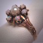 Antique Victorian Australian Opal Pearl Wedding Ring Chased Gold Band 14K c.1900