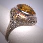 Antique Canary Golden Citrine Ring Art Deco Wedding Filigree 1920s Engagement Statement