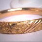 Antique Gold Bangle Bracelet Vintage Victorian Floral Engraved Chased Flowers