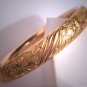Antique Gold Bangle Bracelet Vintage Victorian Floral Engraved Chased Flowers