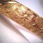 Antique Gold Bangle Bracelet Vintage Victorian Floral Engraved Chased Flowers