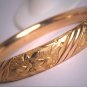 Antique Gold Bangle Bracelet Vintage Victorian Floral Engraved Chased Flowers
