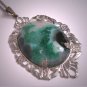 Antique Moss Agate Pendant Necklace Floral Filigree Art Deco Edwardian 1920
