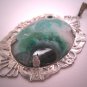 Antique Moss Agate Pendant Necklace Floral Filigree Art Deco Edwardian 1920