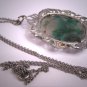 Antique Moss Agate Pendant Necklace Floral Filigree Art Deco Edwardian 1920