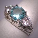 Vintage Heart White and Blue Topaz Ring Victorian Art Deco Retro Filigree Wedding