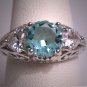 Vintage Heart White and Blue Topaz Ring Victorian Art Deco Retro Filigree Wedding