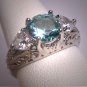 Vintage Heart White and Blue Topaz Ring Victorian Art Deco Retro Filigree Wedding