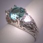 Vintage Heart White and Blue Topaz Ring Victorian Art Deco Retro Filigree Wedding